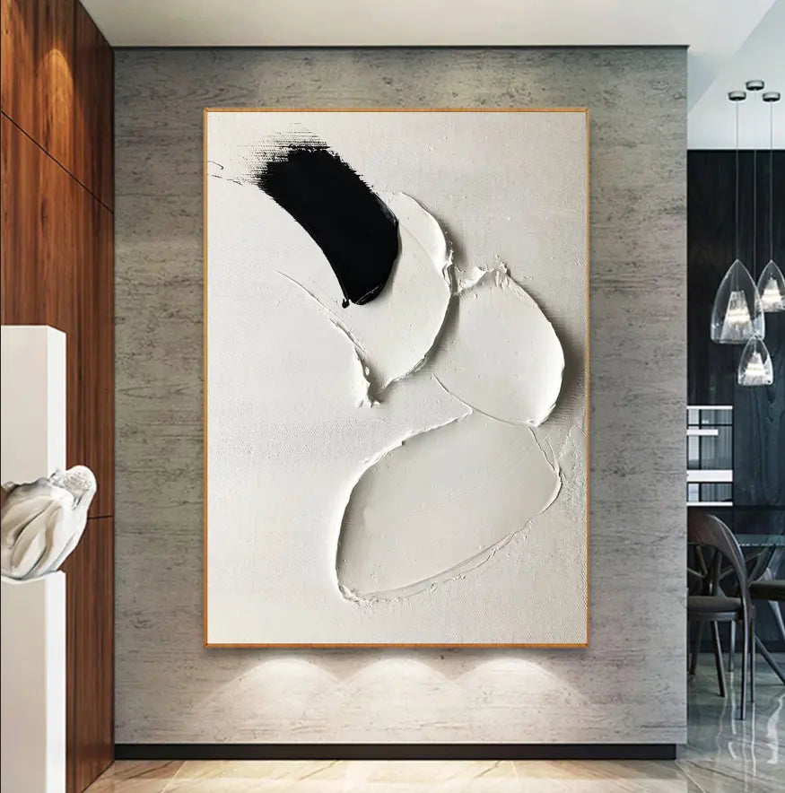 White and Black Textured Oil Painting