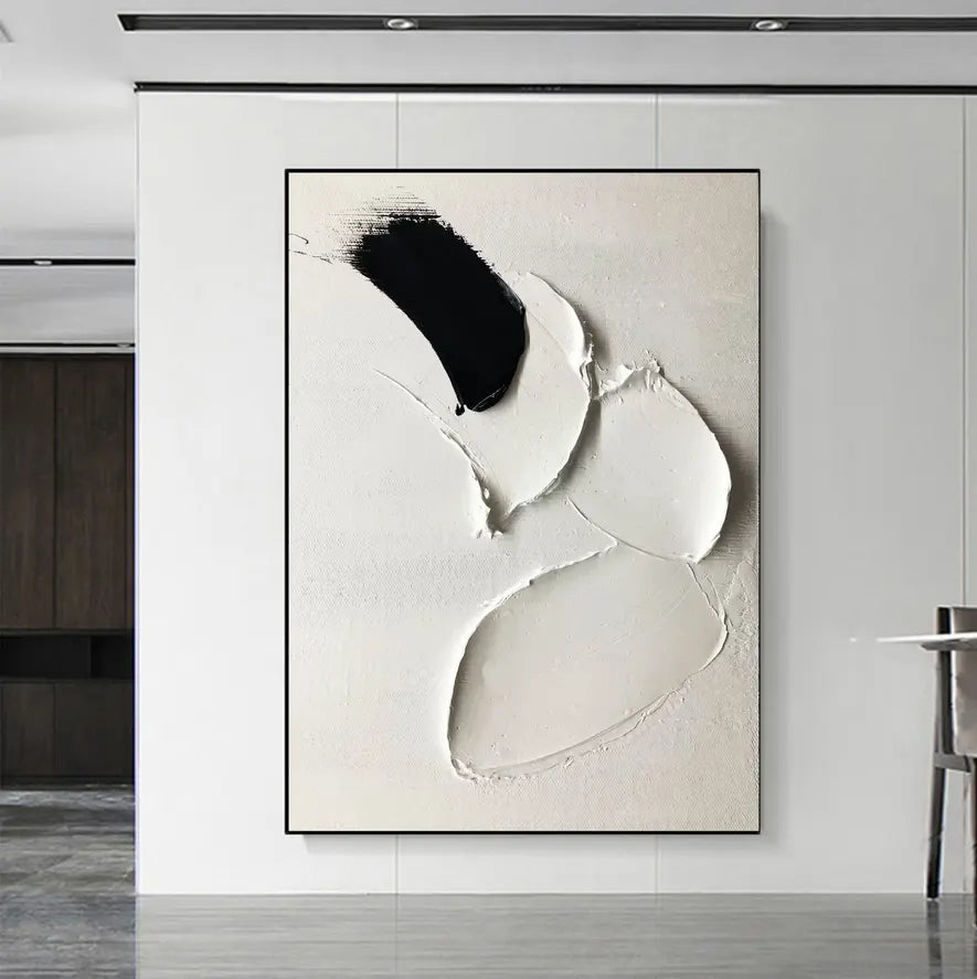 White and Black Textured Oil Painting
