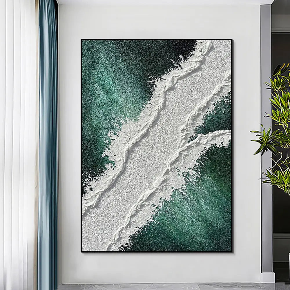 Green & White Textured Oil Painting