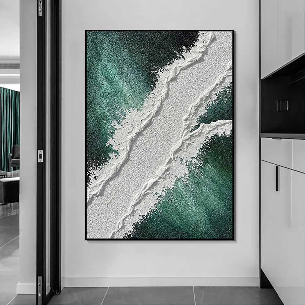 Green & White Textured Oil Painting