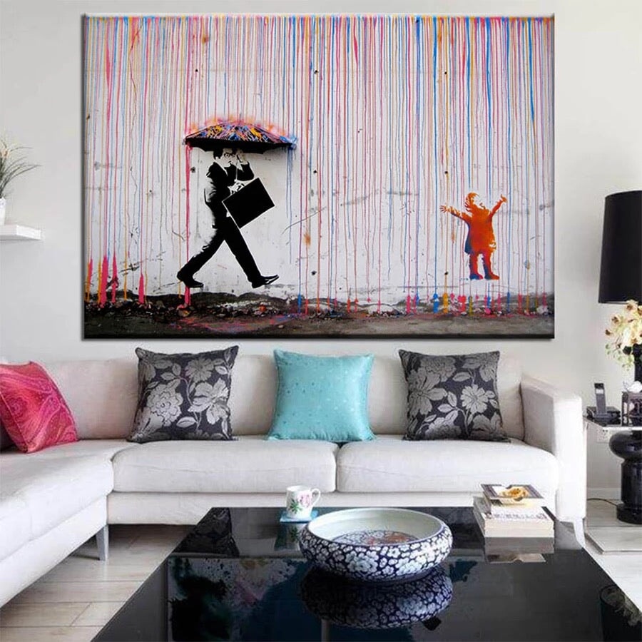 Banksy Colorful Rain - Wall Decor For Living Room