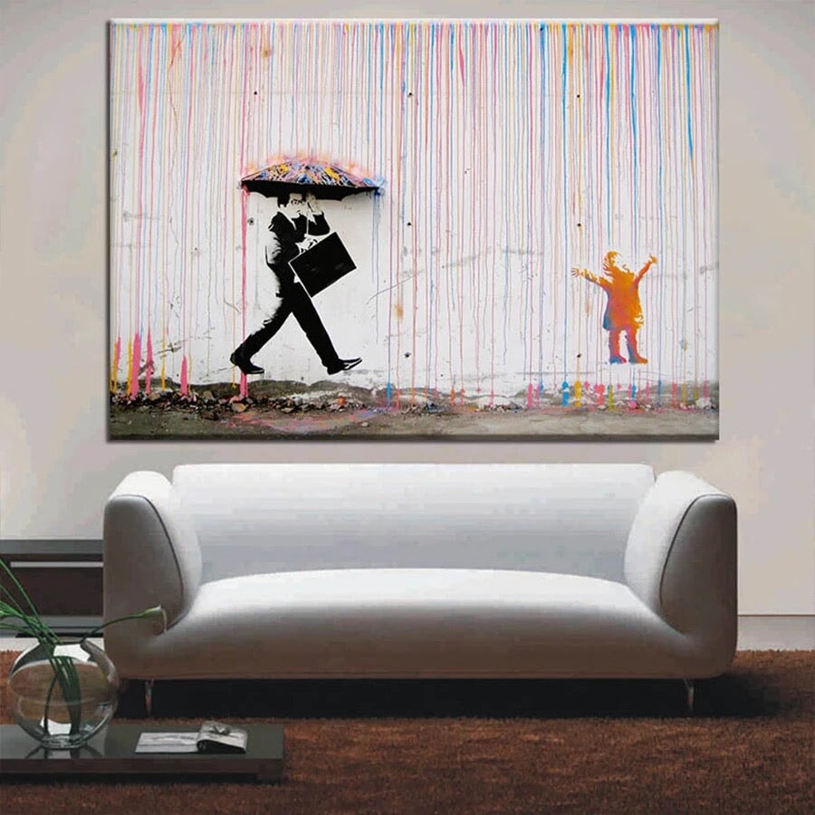 Banksy Colorful Rain - Wall Decor For Living Room