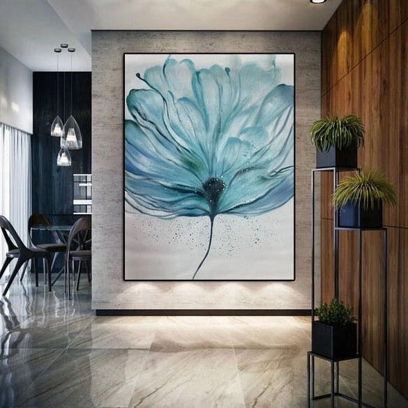 Blue Flower Abstract Art - Blue Flower Abstract Wall Art -Paints Lab