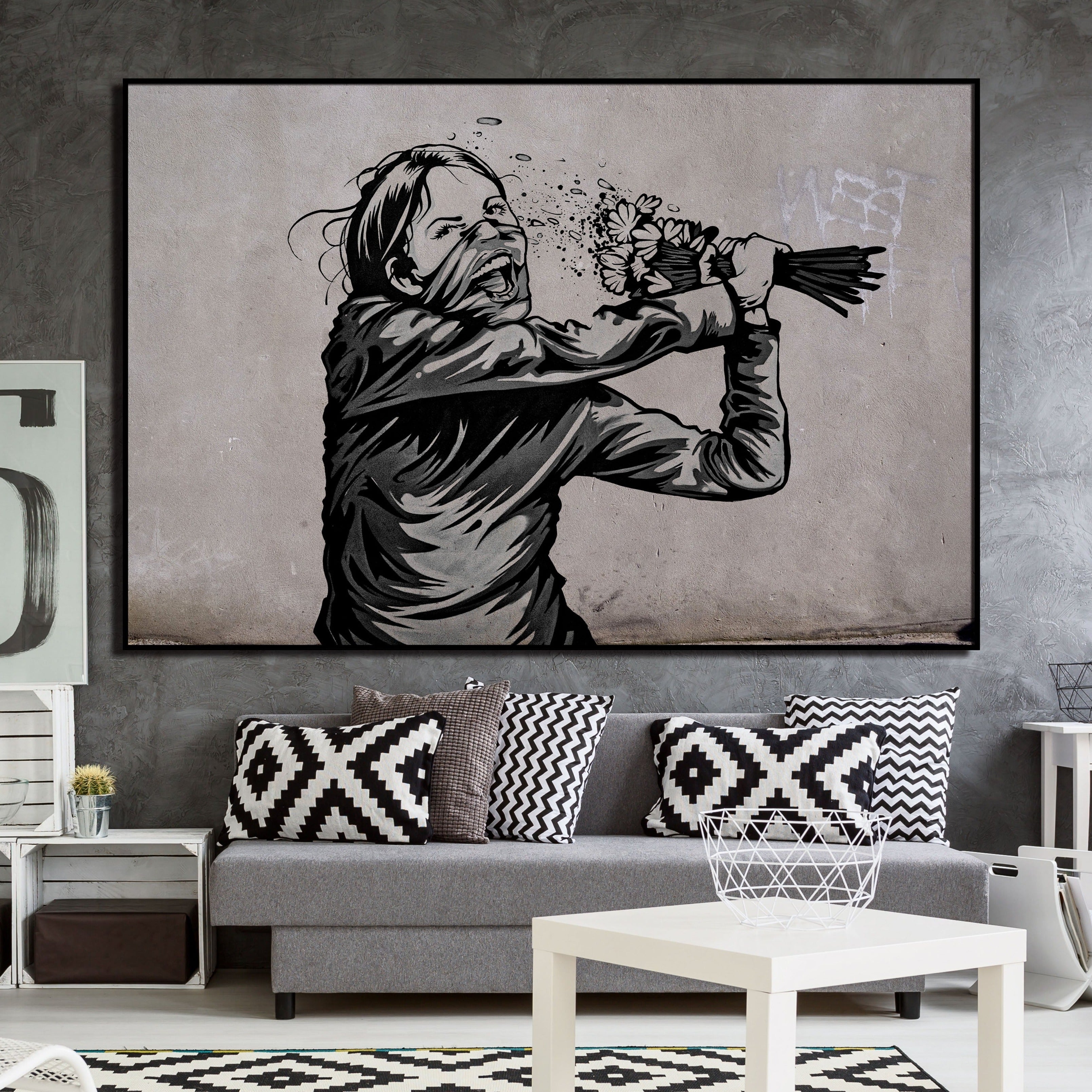 Woman Thrower Graffiti Wall Art