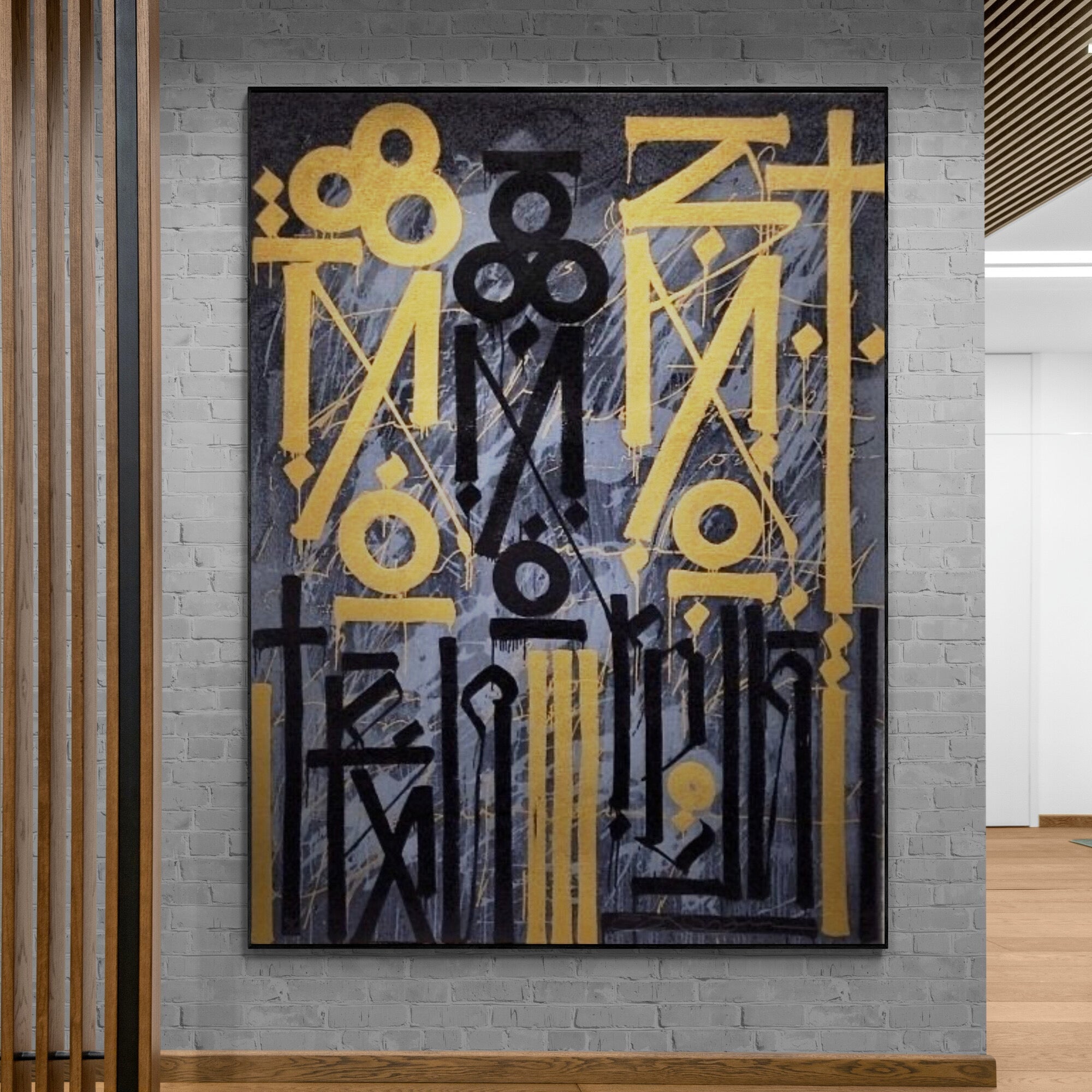 Abstract Caligraffiti - Black & Gold (Gray Background)