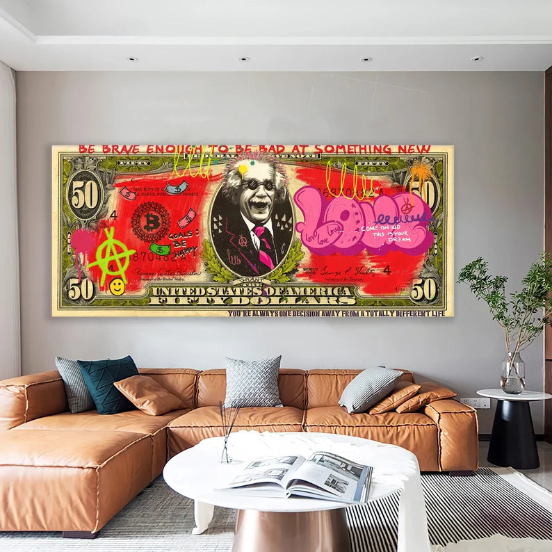 Einstein Dollar Graffiti Wall Art - Einstein Dollar Wall Art