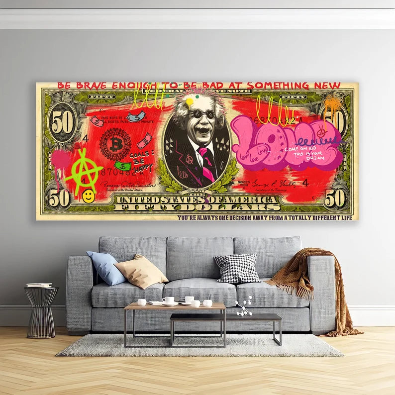 Einstein Dollar Graffiti Wall Art - Einstein Dollar Wall Art