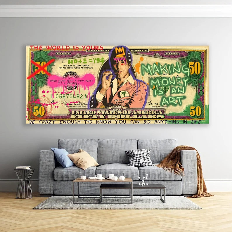 Al Pacino on Dollar Bill Graffiti Wall Art - Dollar Bill Art