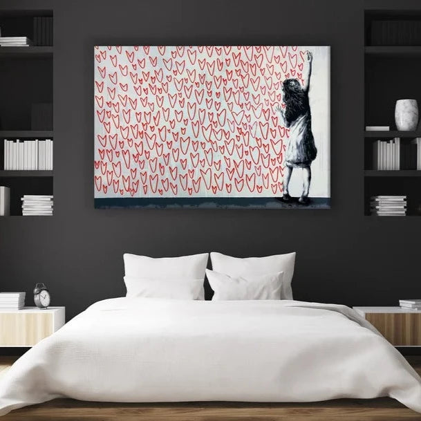 Girl Love Hearts Graffiti Canvas Painting