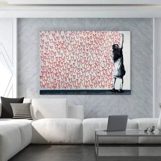 Girl Love Hearts Graffiti Canvas Painting