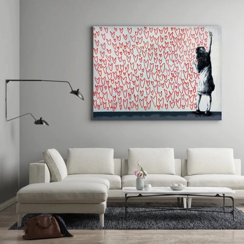Girl Love Hearts Graffiti Canvas Painting