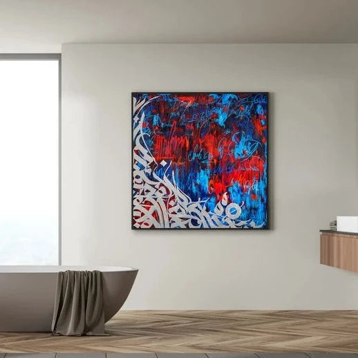 Neon Blue/White/Red Calligraphy Graffiti Painting