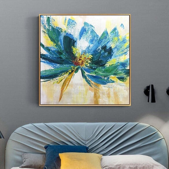 Blue Flower Abstract Wall Art - Flower Abstract Wall Art - Paints Lab
