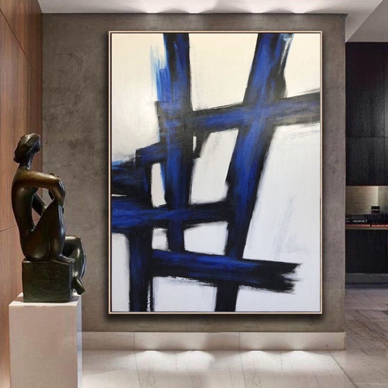 Blue/Black/White Abstract Wall Art - Blue Abstract Wall Art