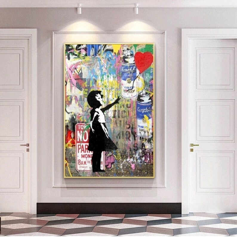 Balloon Girl Wall Art - Girl Graffiti Wall Art - Paints Lab