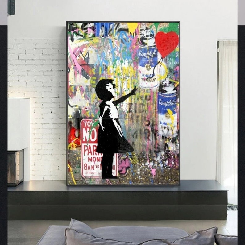 Balloon Girl Wall Art - Girl Graffiti Wall Art - Paints Lab