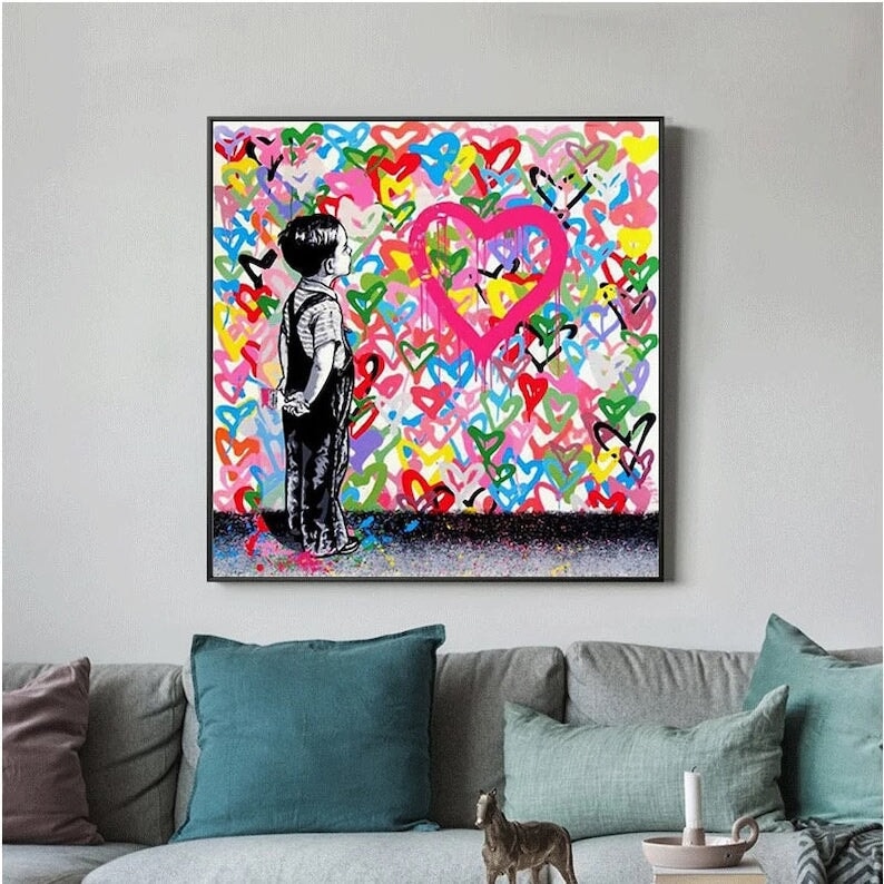 Boy with Hearts - Boy with Hearts Graffiti Art - Paints Lab