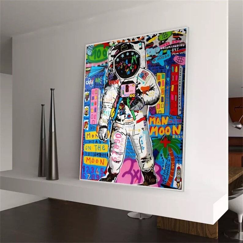 Man On The Moon Graffiti Wall Art