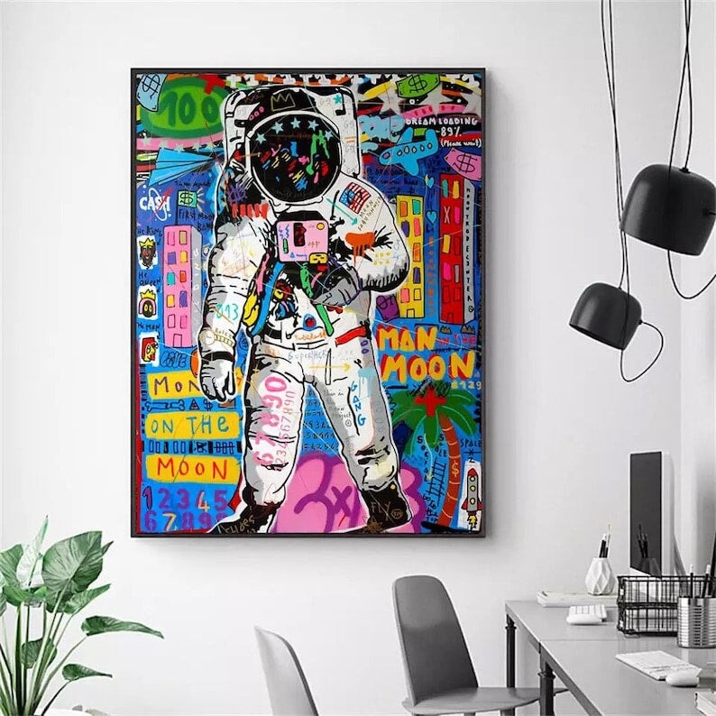 Man On The Moon Graffiti Wall Art