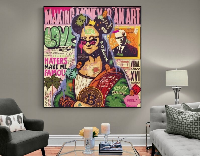 Mona Lisa with Bitcoin Pop Art Painting
