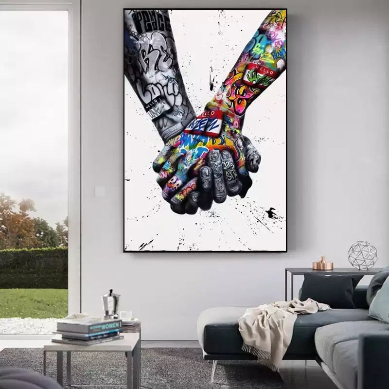 Handshake Graffiti Wall Art - Handshake Wall Art- Paints Lab