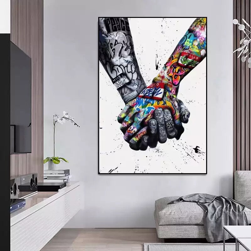 Handshake Graffiti Wall Art - Handshake Wall Art- Paints Lab