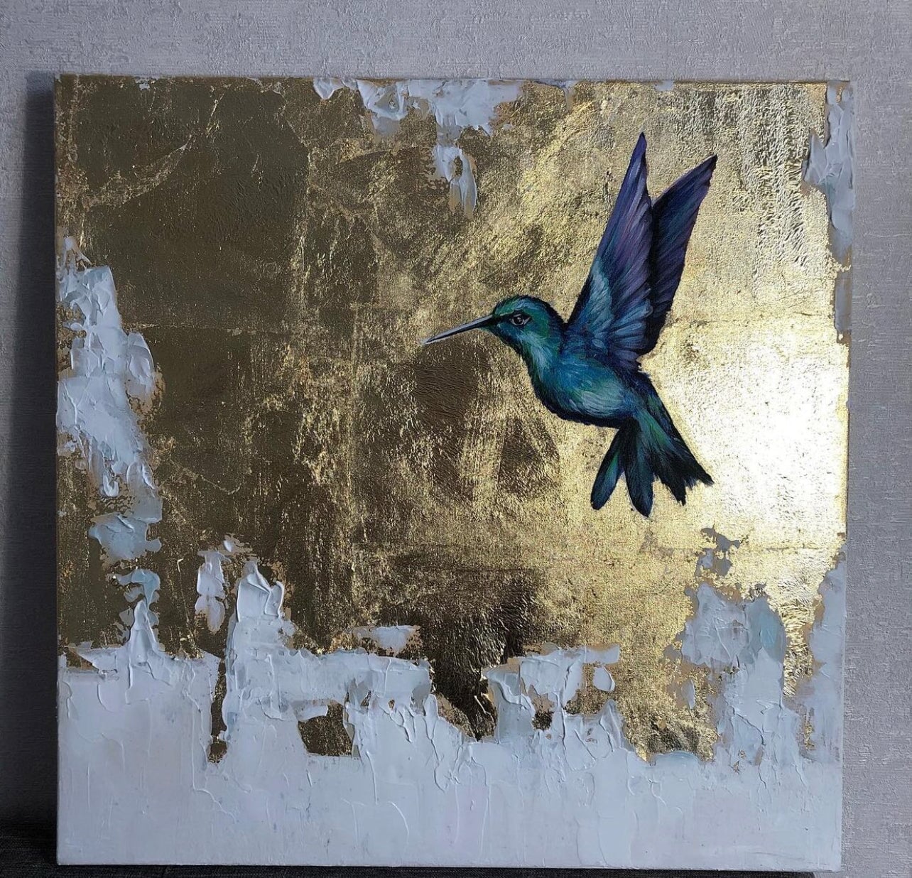 Gold Hummingbird Abstract Wall Art