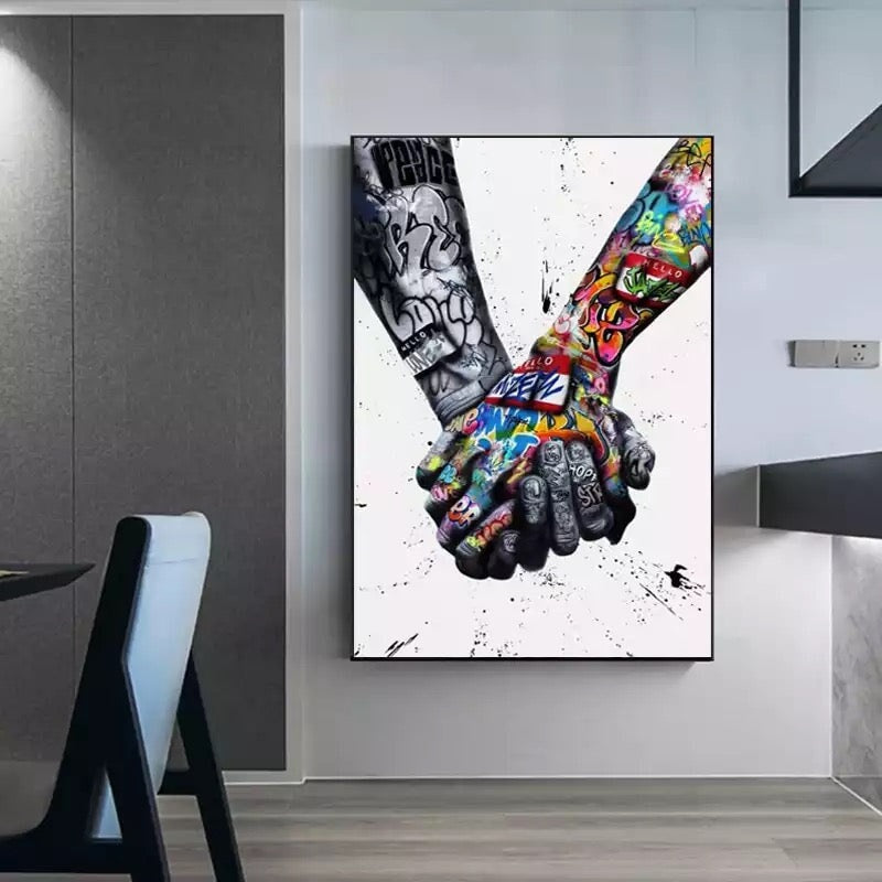 Handshake Graffiti Wall Art - Handshake Wall Art- Paints Lab