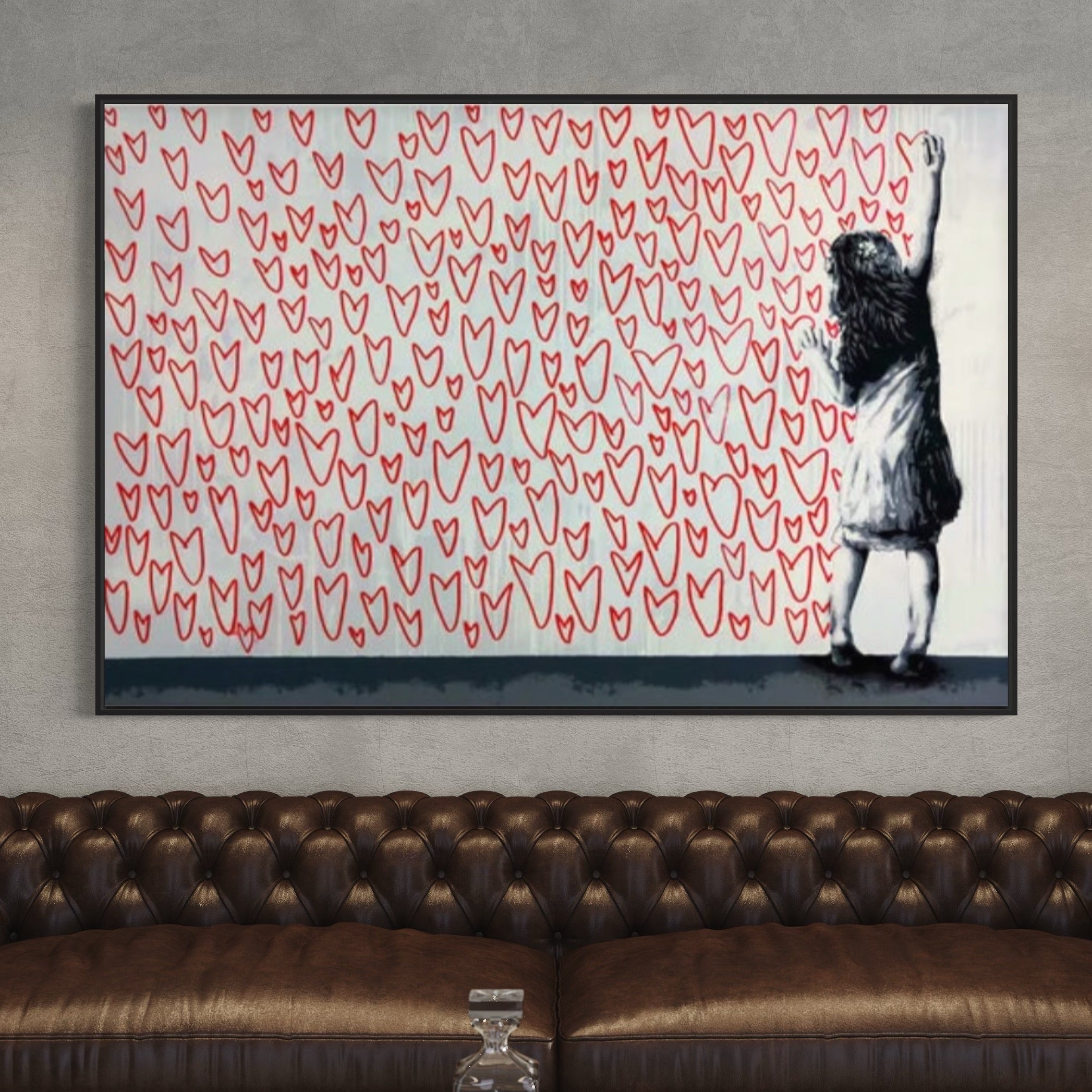 Girl Love Hearts Graffiti Canvas Painting