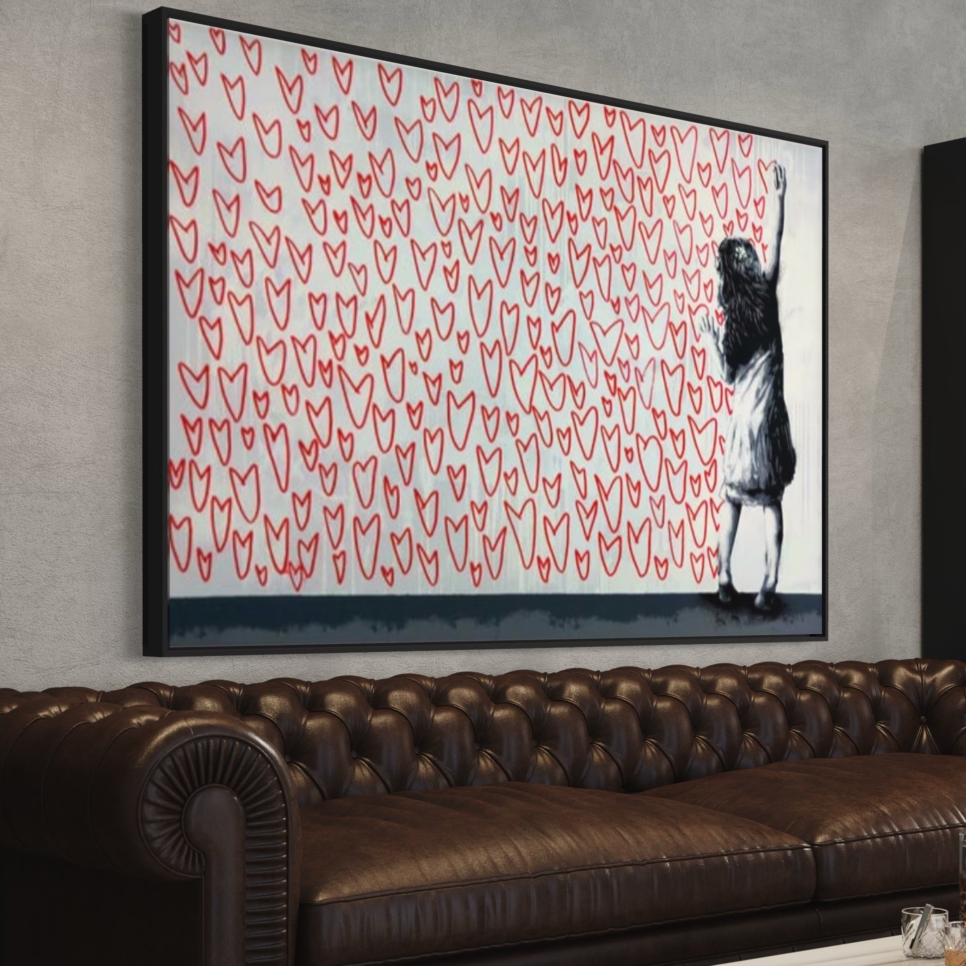 Girl Love Hearts Graffiti Canvas Painting