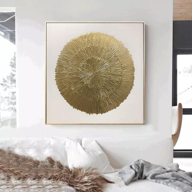 Wall Hanging Round Metal Decor Golden Leaves in Circle | Smartishhouse