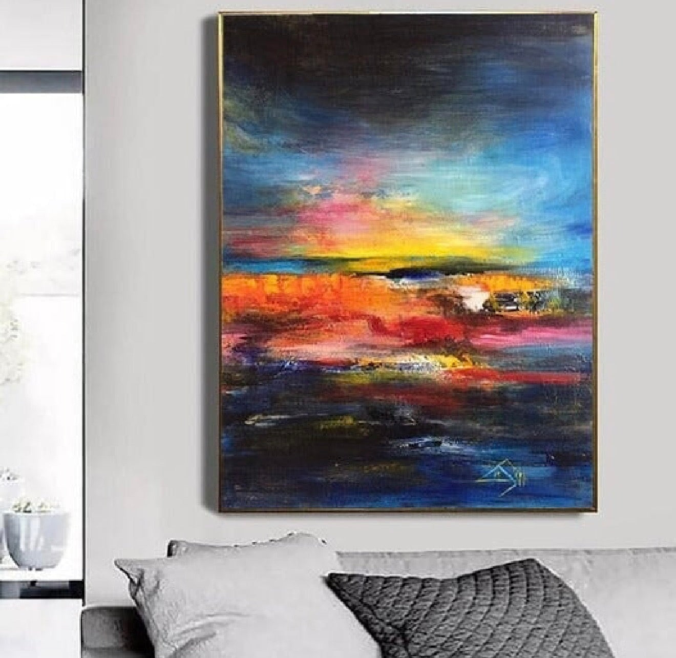 2 Finished Paintings, Ready to ship within 2 business days, Banksy Dream Big Dreams 59"x59" + Black Frame & Fiery Sky 48"x64" + Black Frame