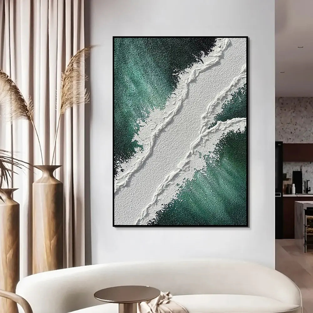Green & White Textured Oil Painting