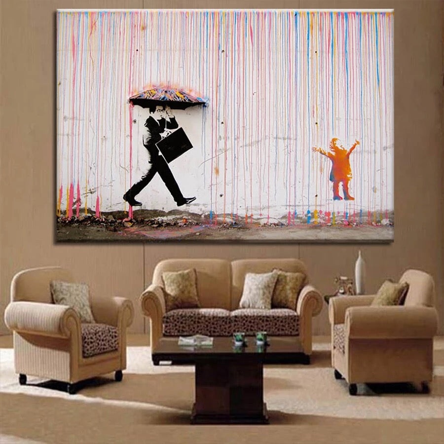 Banksy Colorful Rain - Wall Decor For Living Room