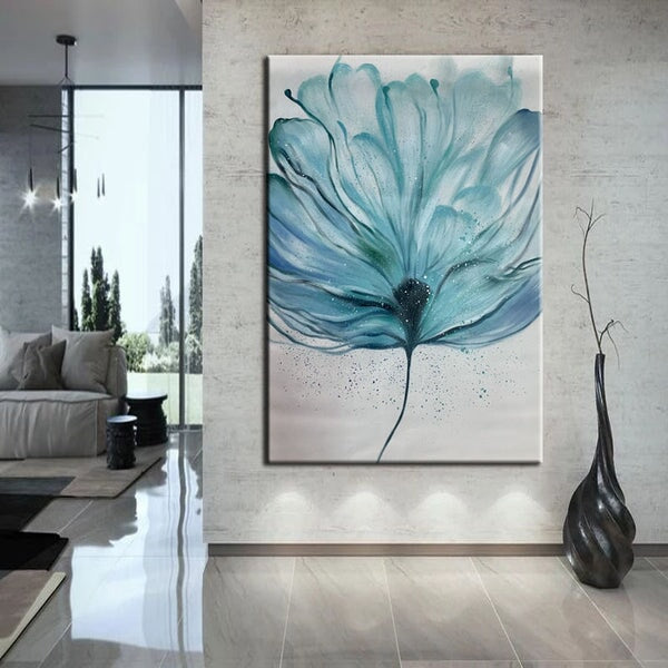 Blue Flower Abstract Art - Blue Flower Abstract Wall Art -Paints Lab