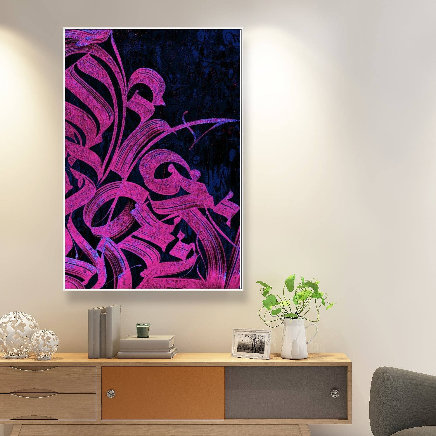 Pink Neon Calligraphy Painting