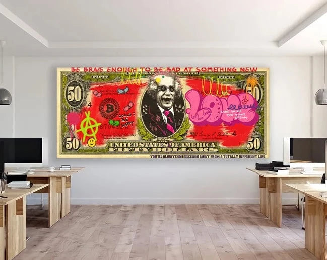 Einstein Dollar Graffiti Wall Art - Einstein Dollar Wall Art