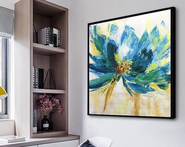 Blue Flower Abstract Wall Art - Flower Abstract Wall Art - Paints Lab