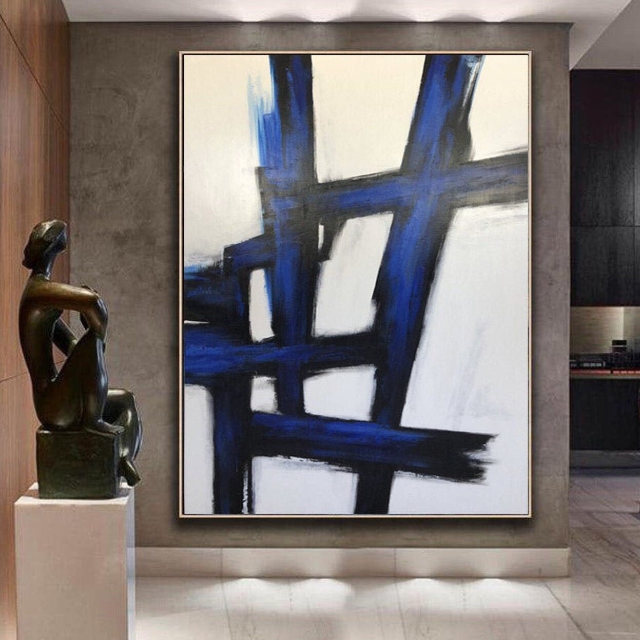 Blue/Black/White Abstract Wall Art - Blue Abstract Wall Art 