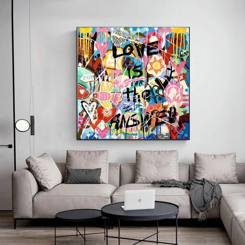 Love Is The Answer - Neon Spray Paint Art Mounted Print for Sale