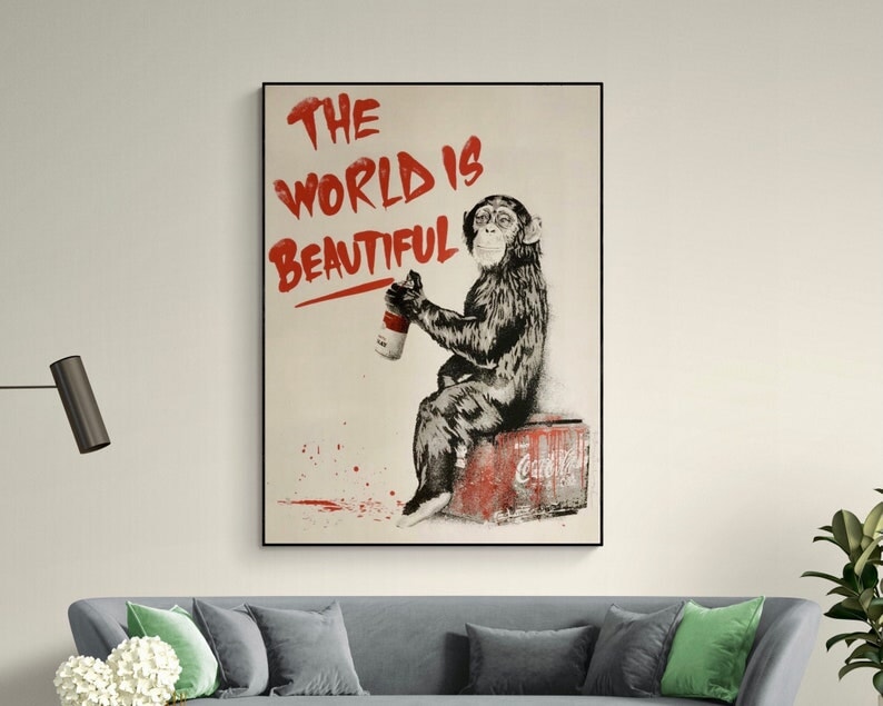 Funny Monkey "The World is Beautiful" - Funny Monkey Graffiti Art