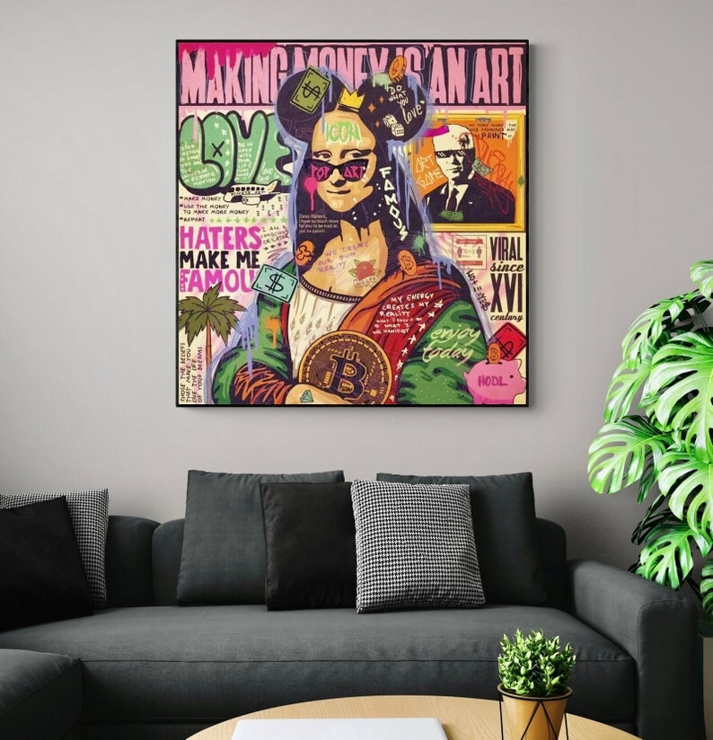 Mona Lisa with Bitcoin Pop Art Painting