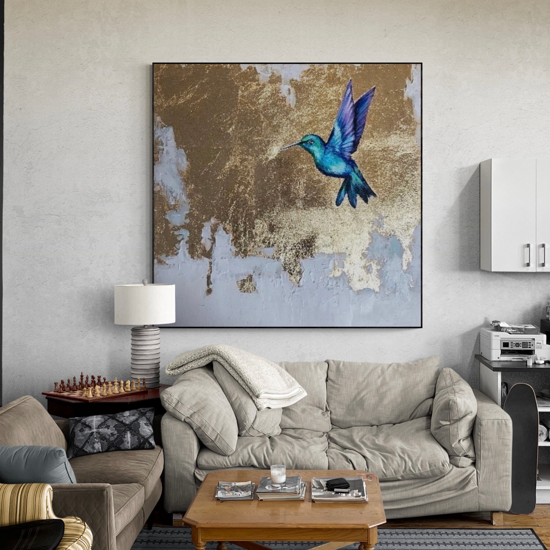 Gold Hummingbird Abstract Wall Art