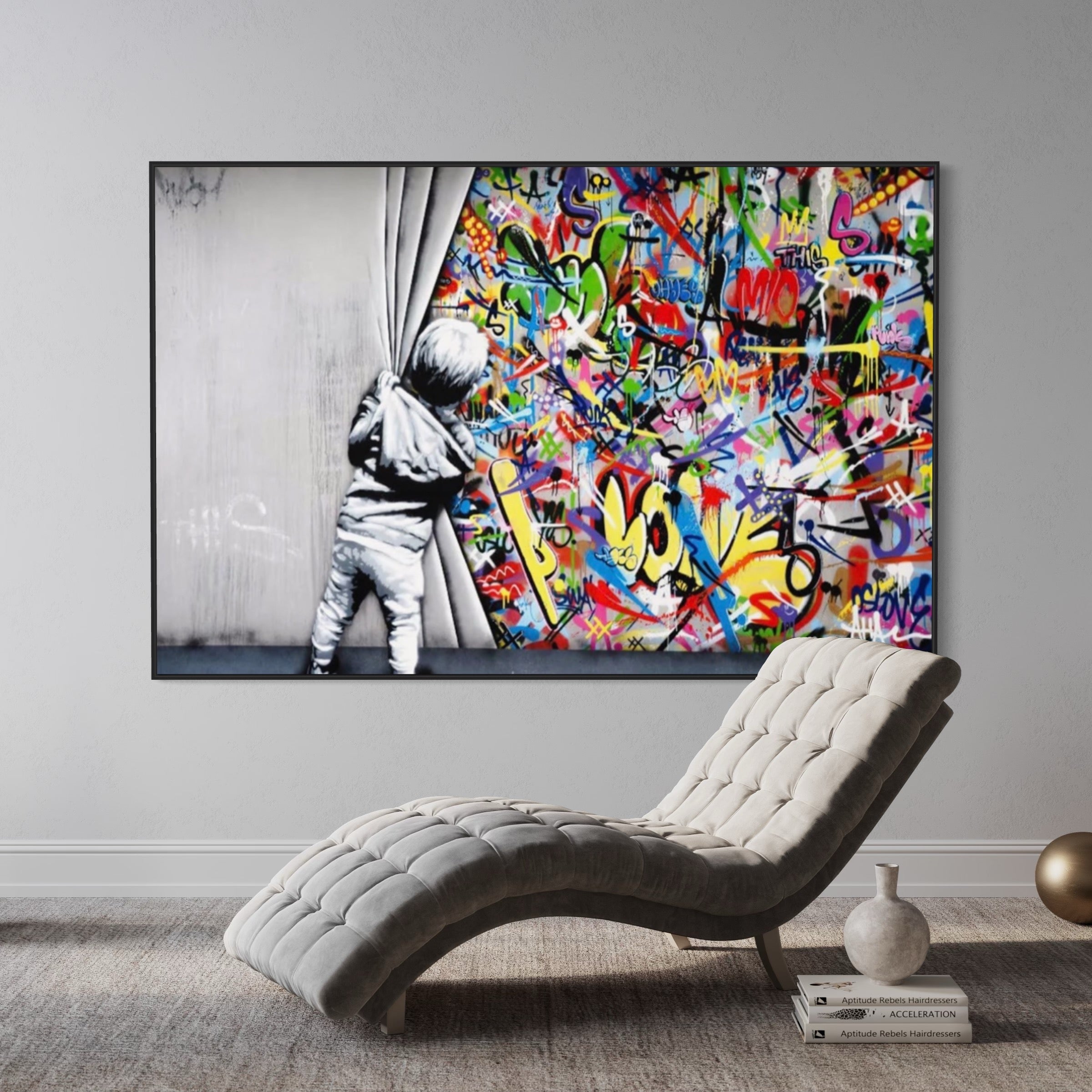 Graffiti Canvas Wall Art Painting "Behind the Curtain" 100% Hand-Painted