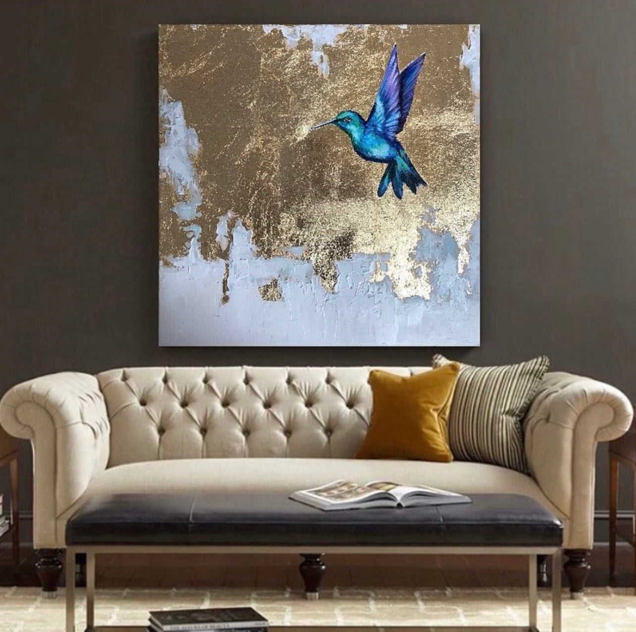 Gold Hummingbird Abstract Wall Art
